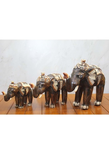 Ahşap 3'lü Fil Seti
