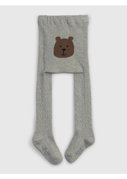 Bebek Gri Brannan Bear Grafikli Cable Örgü Külotlu Çorap