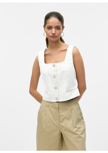 V Yaka Dar Beyaz Kazak Kadın Vmwıllow Sl V-Neck Polo Top