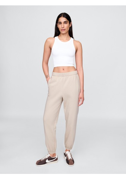 Kadın Krem High Rise Boyfriend Jogger Eşofman Altı