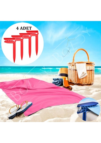 4'lü Havlu Kazığı - Plaj Mandalı - Havlu Mandalı - Kazıklı Mandal - Havlu Sabitleyici - Towel Holde