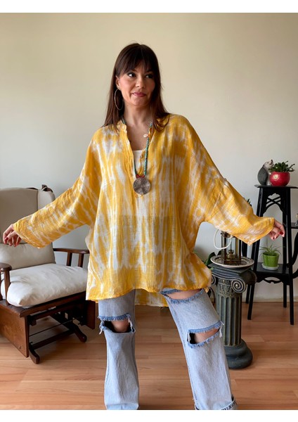 Batik Desen Oversize Ithal Keten Gömlek