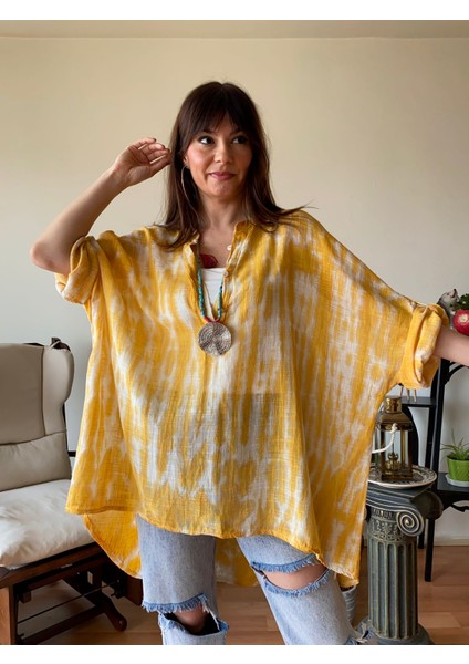 Batik Desen Oversize Ithal Keten Gömlek