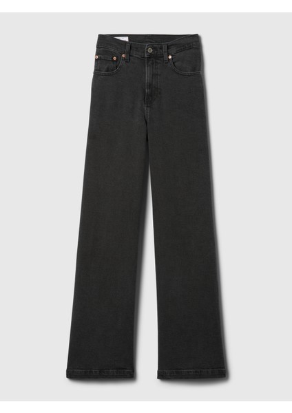 Kadın Siyah High Rise Stride Wide-Leg Jean Pantolon fırsatları