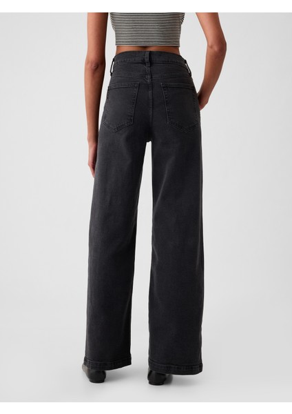 Kadın Siyah High Rise Stride Wide-Leg Jean Pantolon