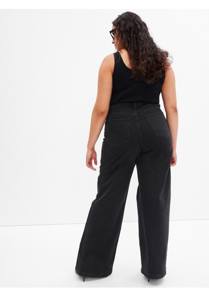 Kadın Siyah High Rise Stride Wide-Leg Jean Pantolon