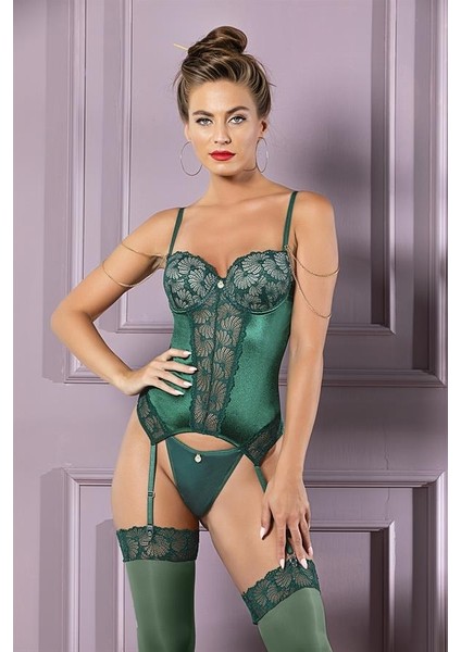 Zincir Detaylı Korse Jartiyer Jartiyer Takım Zümrüt (BRF31732)