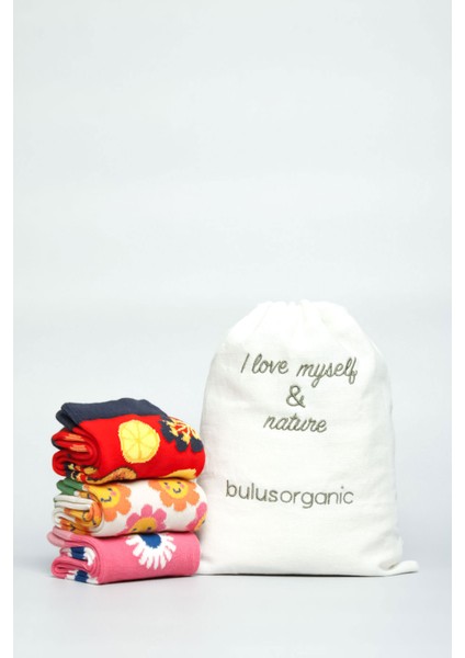 3'lü Kız Çocuk Meyve ve Çiçek Desenli çorap