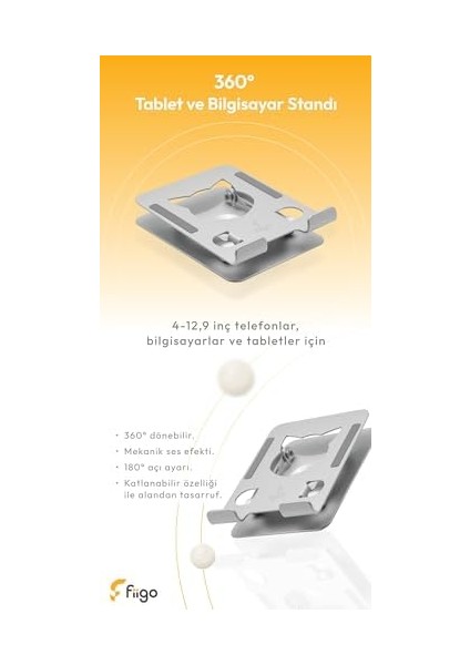 360 Derece Dönebilen Tablet ve Telefon Standı Kedi Figürlü Metal Silver