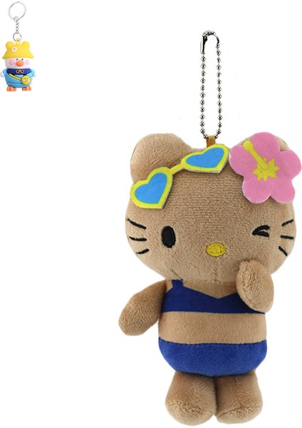 Hawaii Siyah Deri Kedi Jingle Yumurta Sarısı Kardeş Anahtarlık Yumurta Sarısı Kardeş Peluş Bebek Kolye (Yurt Dışından)