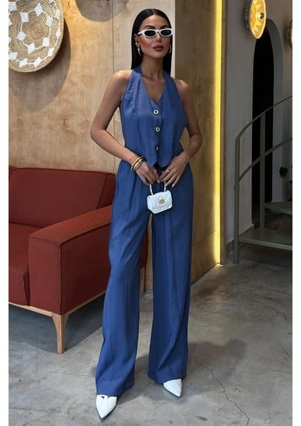 Halter Yaka Yelekli Modal Takım 10144