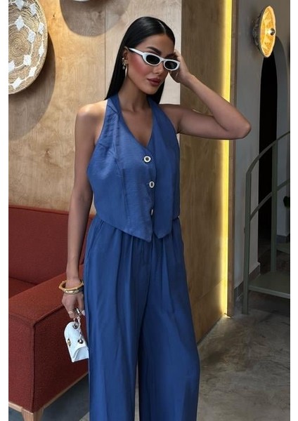 Halter Yaka Yelekli Modal Takım 10144