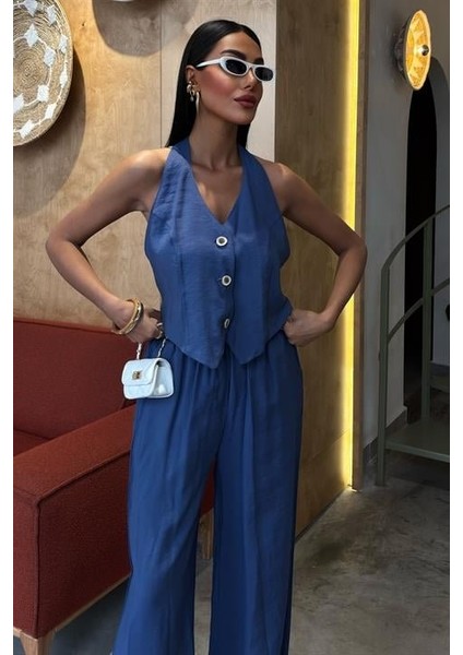 Halter Yaka Yelekli Modal Takım 10144