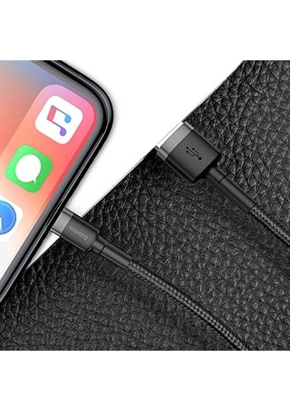 Cafule Serisi, 2.4 A Usb-A & Lightning Şarj Kablosu & Data Aktarım Kablosu, 1 Metre, Gri - Siyah
