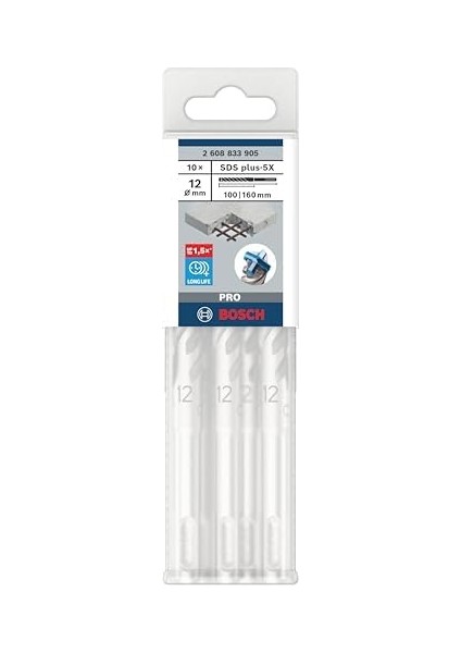 Sds-Plus-5x Kırıcı Delici Ucu, 12 x 160 Mm, 10 Adet