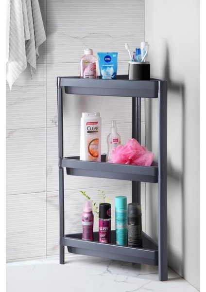 Life 3 Katlı Üçgen Plastik Gri Banyo Mutfak Rafı MIT1061