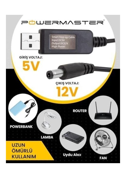 5V-12V USB To Dc 5.5x2.5mm Kablo 12V 1A