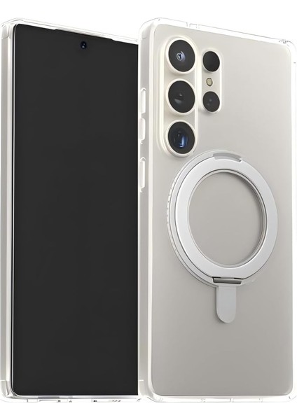 Galaxy S25 Ultra Uyumlu 360 Rotatable Manyetik Standlı Şeffaf Telefon Kılıfı