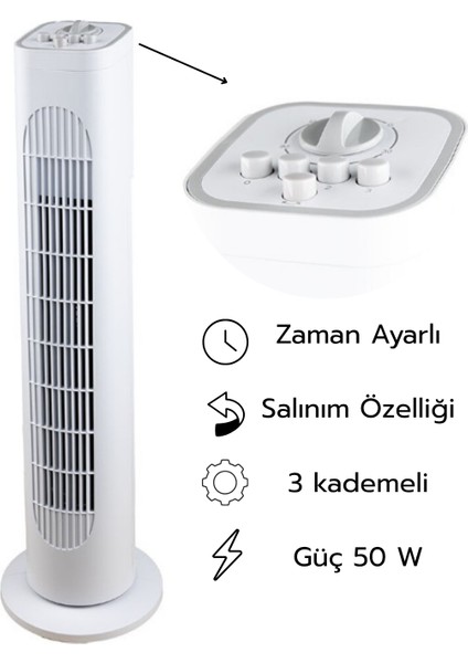 Kule Tipi Zaman Ayarlı Vantilatör 50 W