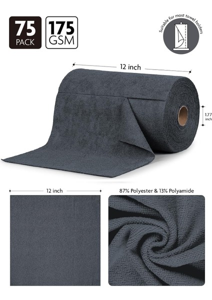 Çok Amaçlı Rulo Mikrofiber Temizlik Bezi 30X30 75 Yapraklı Koyu Gri
