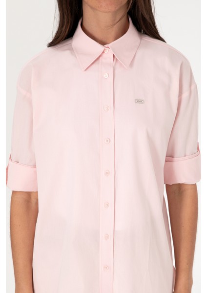 Kadın Açık Pembe Gömlek Desenli 50306390-VR078