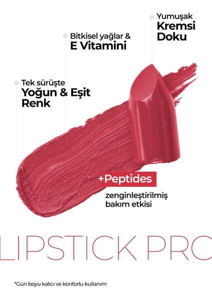 Yoğun Renk ve Nemlendirme Sağlayan Peptide Içerikli Ruj Profesyonel Makyaj Için Lipstick Pro - 250 Rosy Peach