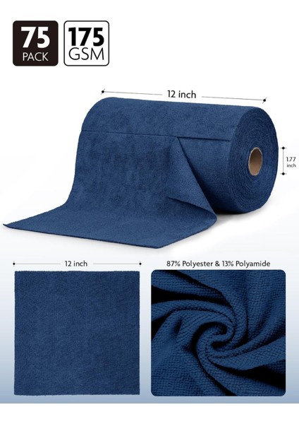 Çok Amaçlı Rulo Mikrofiber Temizlik Bezi 30X30 75 Yapraklı Lacivert