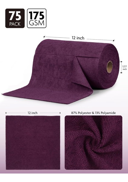 Çok Amaçlı Rulo Mikrofiber Temizlik Bezi 30X30 75 Yapraklı Koyu Mor