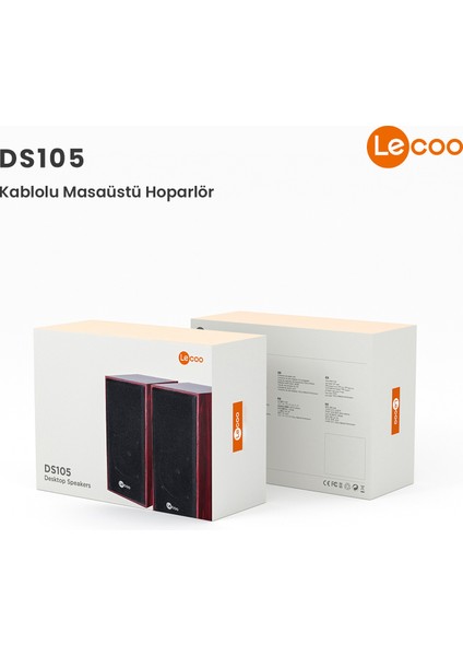 DS105 Kablolu USB + 3.5mm Jack Girişli 6W Stereo Masaüstü Ahşap Hoparlör