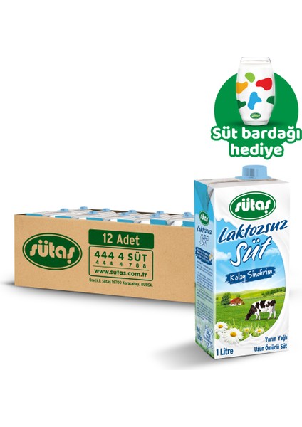 Süt Laktozsuz 1 lt x 12