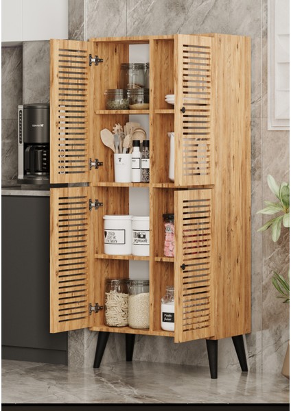 Deneb Mdf Atlantik Çam Rengi 4 Kapaklı(Panjur Kapak) Ahşap Ayaklı Kiler Dolabı