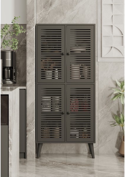 Deneb Mdf Gri 4 Kapaklı (Panjur Kapak) Ahşap Ayaklı Kiler Dolabı