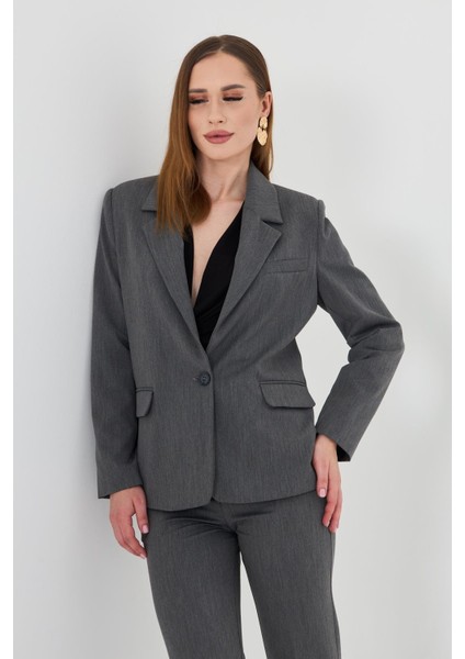 Tek Düğme Poliviskon Takım Gri