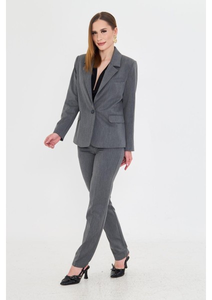 Tek Düğme Poliviskon Takım Gri