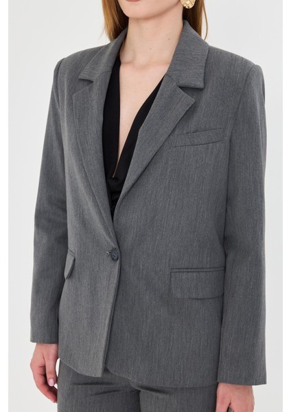 Tek Düğme Poliviskon Takım Gri