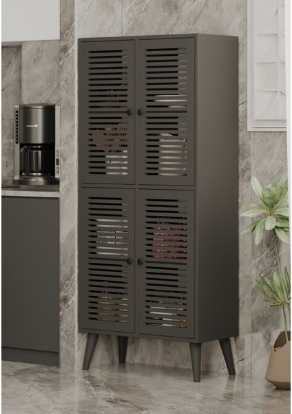 Deneb Mdf Gri 4 Kapaklı (Panjur Kapak) Ahşap Ayaklı Kiler Dolabı modelleri