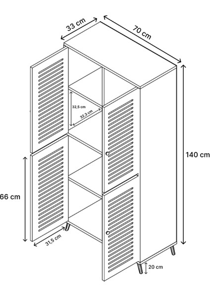 Deneb Mdf Gri 4 Kapaklı (Panjur Kapak) Ahşap Ayaklı Kiler Dolabı indirimleri