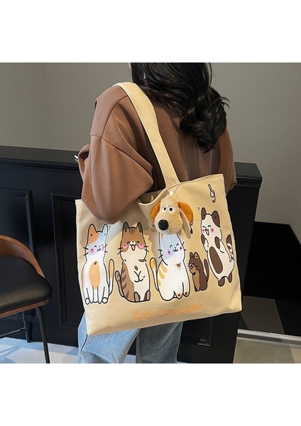 Bahar Yeni Gelenler Tembel Tarzı Büyük Kapasiteli Kanvas Çanta Çok Yönlü Tek Omuzlu Öğrenci Edebi Karikatür Tote Çanta (Yurt Dışından) fırsatları