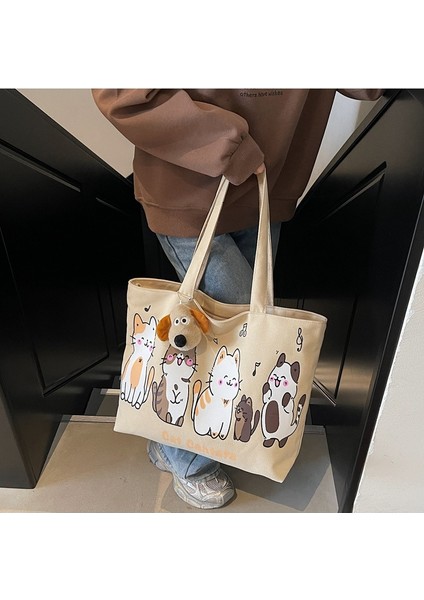 Bahar Yeni Gelenler Tembel Tarzı Büyük Kapasiteli Kanvas Çanta Çok Yönlü Tek Omuzlu Öğrenci Edebi Karikatür Tote Çanta (Yurt Dışından) modelleri
