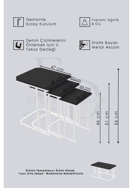 Lyon 3'lü C Zigon Sehpa Gümüş Metal - Barok Tabla