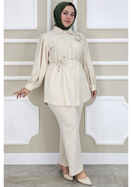 Kadın Çiçek Broş Detaylı Tesettür Takım