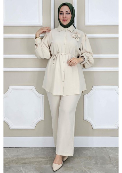 Kadın Çiçek Broş Detaylı Tesettür Takım modelleri