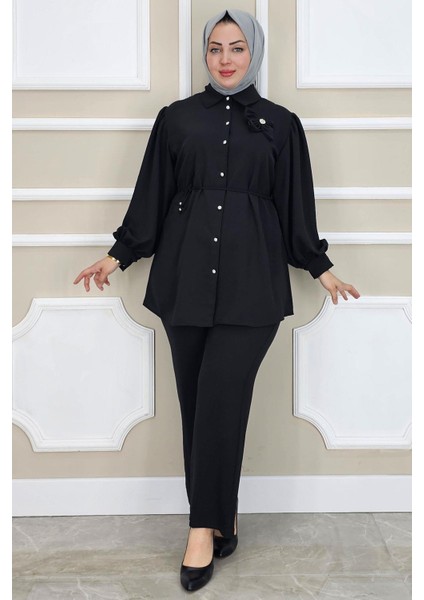 Kadın Çiçek Broş Detaylı Tesettür Takım modelleri