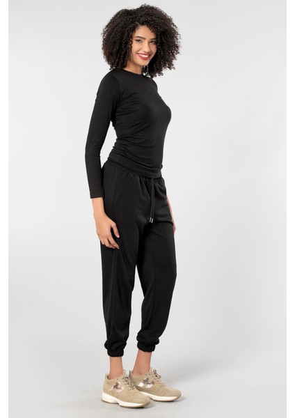 Siyah Kadın Paçası Lastikli Yumuşak Dokulu Eşofman Alt 199 indirimleri