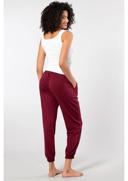 Bordo Kadın Paçası Lastikli Yumuşak Dokulu Eşofman Alt 199 fiyatları