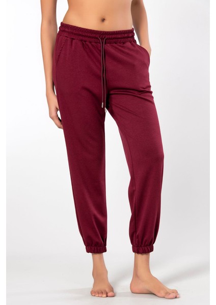 Bordo Kadın Paçası Lastikli Yumuşak Dokulu Eşofman Alt 199 indirimleri