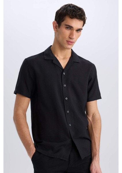 Modern Fit Yazlık Polo Yaka Basic Düz Kısa Kollu Gömlek V8406AZ25SM
