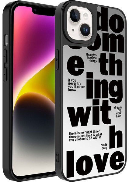 Apple iPhone 14 Kılıf Aynalı Desenli Kamera Korumalı Parlak F10T Mirror Kapak-Love