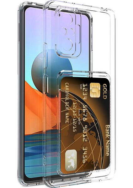 Xiaomi Redmi Note 10 Pro Kılıf Kartlıklı Şeffaf F10T Setra Clear Silikon Kapak-Renksiz