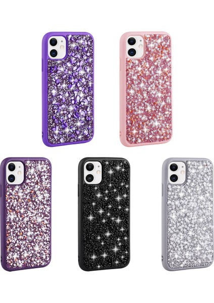 Apple iPhone 11 Kılıf Parlak Taşlı Tasarım F10T Linea Kapak-Mor